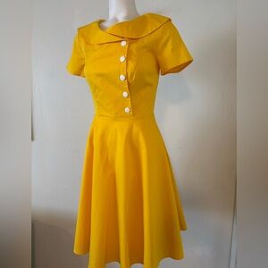 FINAL! BEAUTIFUL! RICH LEMON YELLOW BOAT NECK MID LENGTH DRESS ROCKABILLY TRAD